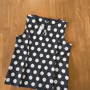 Talbots Petite Sleeveless V Notch Neckline Blouse Black White Dot Med Petite NWT